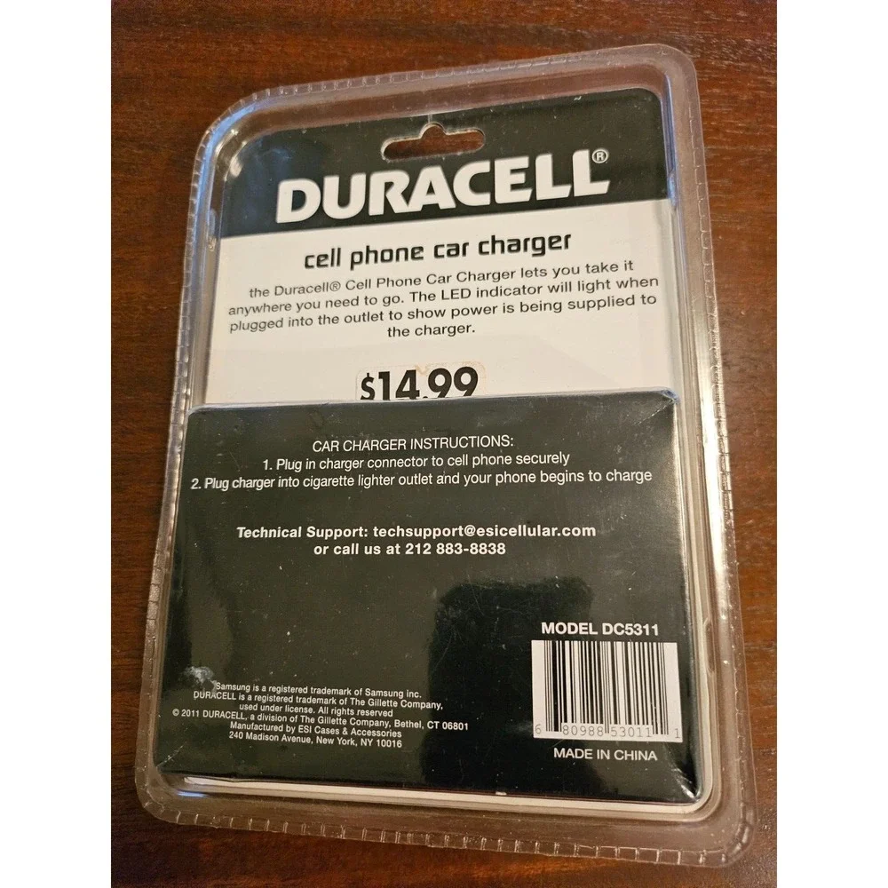 Duracell Cell Phone Car‎ Charger Model DU5311 New